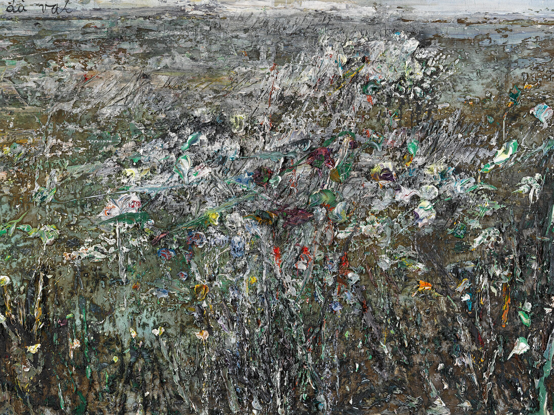 Anselm Kiefer, le dormeur du val, 2014, Acrylic, emulsion, oil, shellac, charcoal and sediment of electrolysis on photograph mounted on canvas, 190 x 330 cm (74,8 x 129,92 in), Courtesy Galerie Thaddaeus Ropac, Paris/Salzburg © Anselm Kiefer, Photo: Ulrich Ghezzi