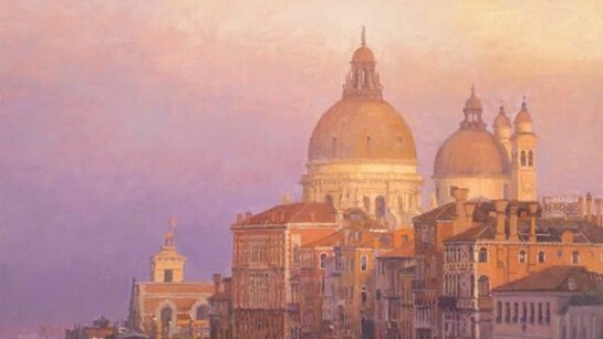 Nicholas Verrall, Setting Sun over Santa Maria della Salute, Oil on Canvas, signed, 88 x 98 cm