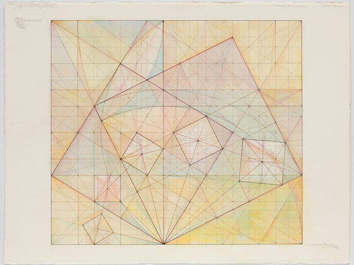 Mark Reynolds, The 1.118 Series Spiraling Squares 2.20.15, 2015, Graphite colored inks, and pastel on cotton paper, 22.25 in. x 29 1/8 inches (paper size)