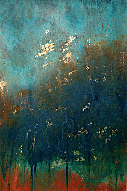 Becoming One With All, 2013 24 x 19, enamel paint and gold leaf on paper by Bruce Murphy