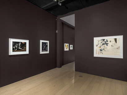 Encyclopedia, the late collages of Dorothea Tanning, exhibition view. Courtesy of Kasmin Gallery