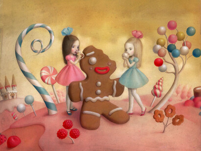 Nicoletta Ceccoli, Material Girls, Acrylic on paper / 16.5 x 13.8″