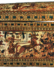 Anonymous, Painted chest, Dynasty XVIII, 1333-1323 BCE, Stuccoed and painted wood, 61 x 43 cm, Treasure belonging to Tutankhamun, Egyptian Museum, Cairo, Egyptian Antiquity
