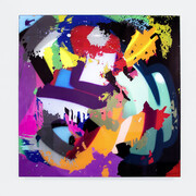 MOSES & TAPS™, Scratchiti XLII, 2019, 2019, Spray paint on museum glass, 50 x 50 cm