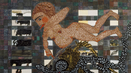 Carol Rama - Annunciazione, 1985 - Mixed mediums on framed canvas, 12 5/8 x 18 7/8 in (32 x 48 cm) © Archivio Carol Rama, Torino - Photo: Pino dell’Aquila

