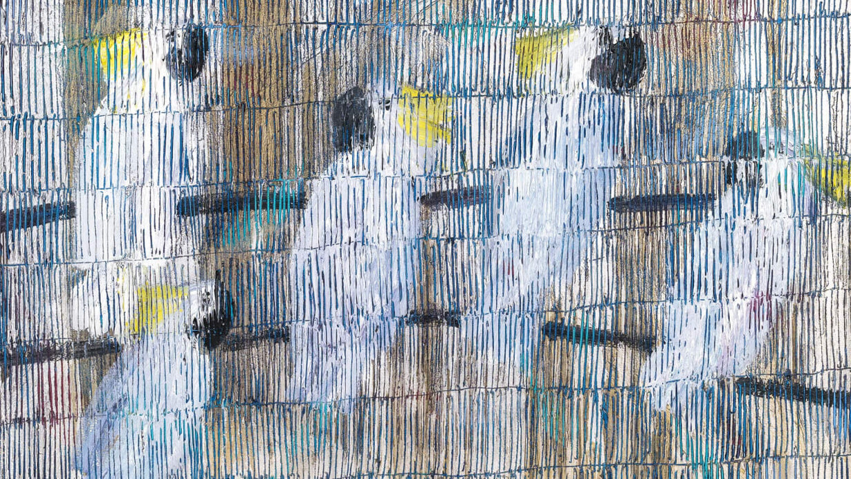 Hunt Slonem, Cockatoos new formation. Courtesy of Bonner David Galleries 