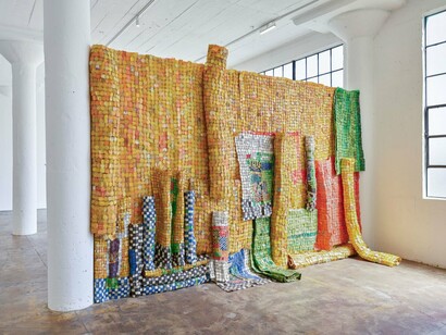 Installation View, Serge Attukwei Clottey, Tetteh Nteni, 2024. Courtesy of Simchowitz Gallery