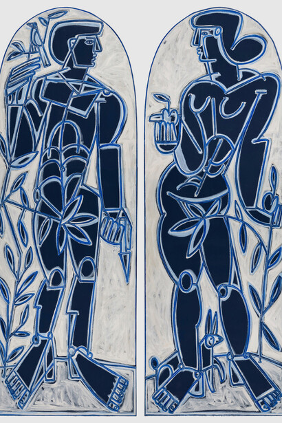 America Martin, Adam and Eve in blue and white (Diptych) (detail). Courtesy of JoAnne Artman Gallery 