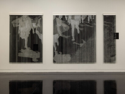 Cosmo Whyte, The mother’s tongue, pressed to the grinding stone, exhibition view. Courtesy of The Arts Club of Chicago