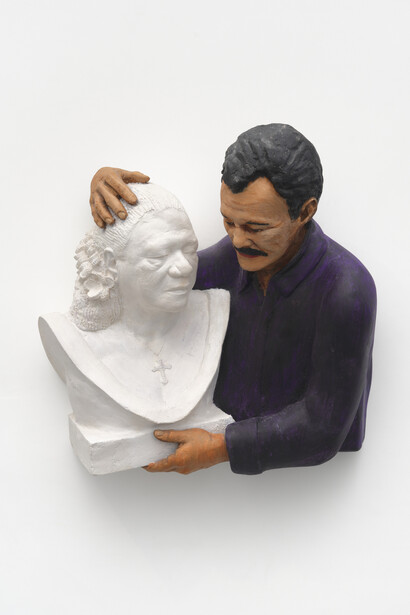 Rigoberto Torres, Raul with bust of Ruth Hernandez, 1998. Courtesy of James Fuentes Gallery