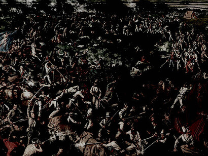 Por una siesta a destiempo, Texas no es hoy mexicana:  detalle de la batalla de San Jacinto (1836), por Henry Arthur McArdle, decisiva para la independencia de Texas 