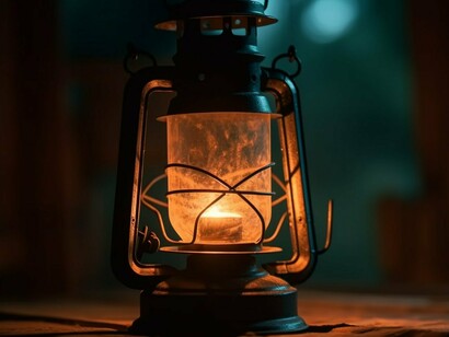 A kerosene lamp shining through the night, reflecting the idea that true change begins with inner illumination