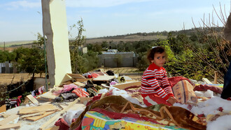 The house in Gaza shelled by the Israeli military on December 25, 2013, where toddler Hala Abu Sbeikhah was killed