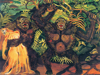 Antonio Ligabue, Gorilla con donna, olio su tavola di faesite, 1957-1958, 88 x 100 cm