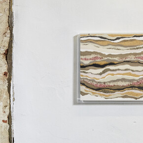 Simon Linington, Souvenir, 2018. Chalk, charcoal, clay, jesmonite, plaster, rubber and sawdust in acrylic display case. 40 x 35 x 1.5 cm. Photography by Corey Bartle Sanderson © DATEAGLE ART 2018