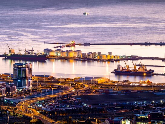 Cape Town’s expansive harbour, representing Africa’s integration into global trade and financial networks