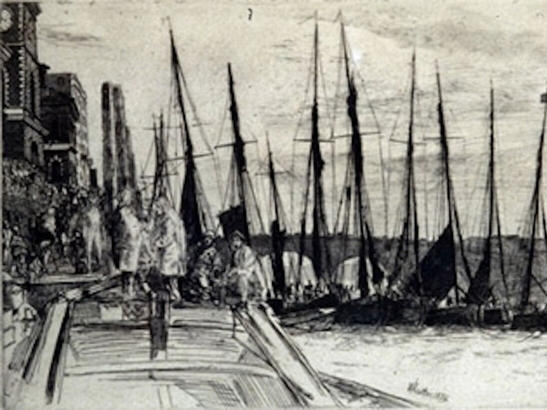 Billingsgate, James Abbott McNeill Whistler, 1859, etching and drypoint on paper, 8 x 5 3/4 inches (detail), American, 1834–1903. Gift of Mrs. Thomas Dibble.