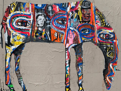 Casey McGlynn, Faces Horse, 48x60 inches,
mixed media on canvas. Courtesy the artist and Foster/White Gallery