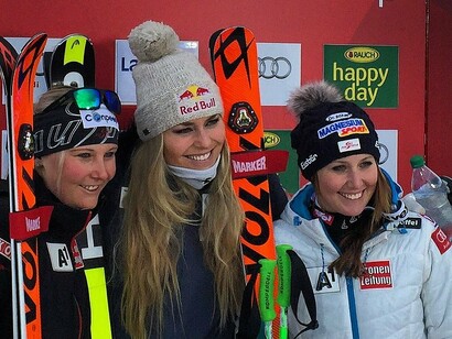 Podio Lake Louise SuperG femminile