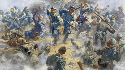 «La infantería francesa reconquistando el Fuerte Douaumont el 24 de october de 1916», Henri Georges Jacques Chartier (1854-1924)