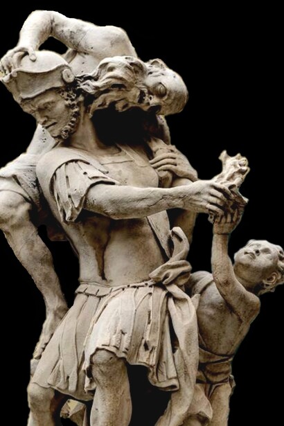 Enea con Anchise e Ascanio, XVII sec, Francesco Baratta, Piazza Bandiera di Genova, Italia