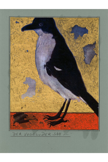 Werner Büttner, Der Vogel, der sah... [The Bird that Saw...], 2014, Collage, 32 × 24 cm 
