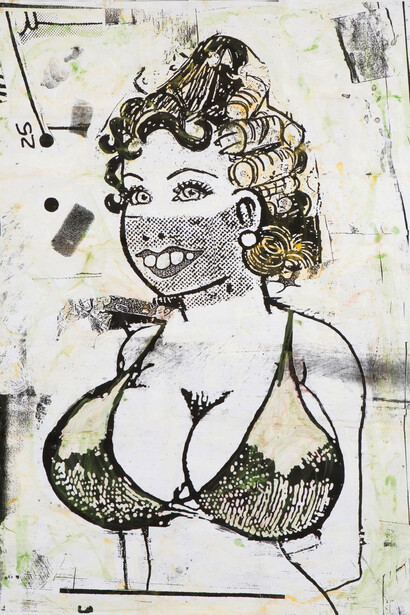 Steve Gianakos,Ugly girl with big tits, 2002, Technique mixte sur papier, 154 X 111 cm © Steve Gianakos, Courtesy AD Gallery, Athens GR