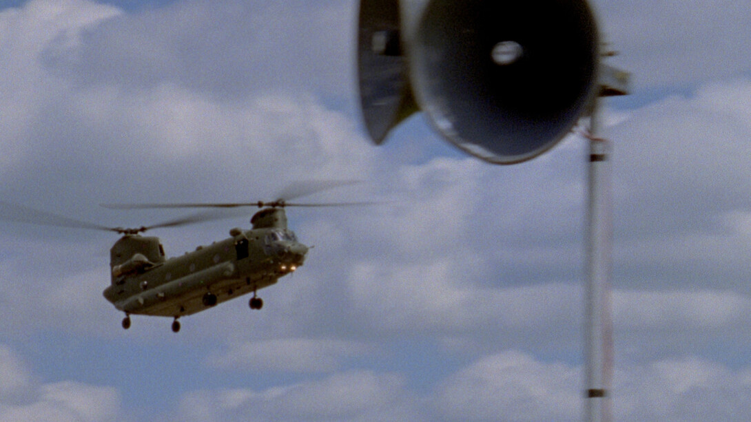 Fiona Banner, Film still from Chinook, 2013, 16mm file transferred to high definition digital film projection, Courtesy the artist and Yorkshire Sculpture Park
