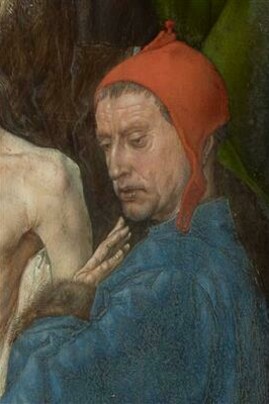 Hugo van der Goes, vermutlich Selbstporträt. Ausschnitt aus Der Beweinung Christi. Eremitage Museum, Sankt Petersburg