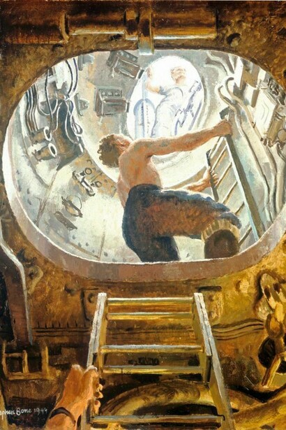 On board an S-class submarine up the conning tower, 1944, by Stephen Bone, © National Maritime Museum