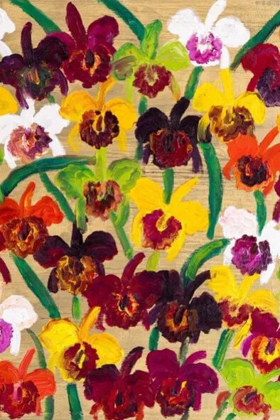 Hunt Slonem, Orchids catelayas (detail). Courtesy of Bonner David Galleries 