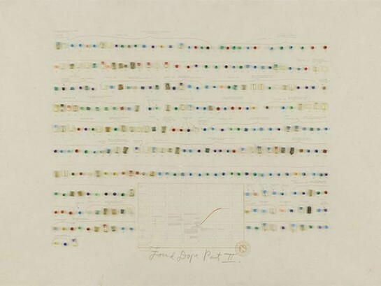 Candy Jernigan, The New York Collections, Found Dope: Part II, 1986, Found objects on paper, Paper: 28 x 39 inches (71.1 x 99.1 cm), Frame: 31 x 43 inches (78.7 x 109.2 cm)