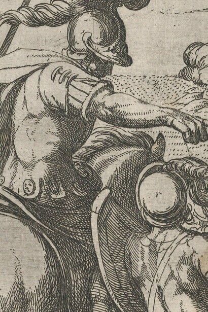 "Alejandro conduciendo una batalla", ilustración, Antonio Tempesta, 1608