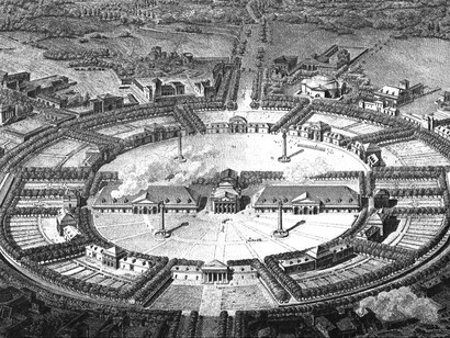 Claude-Nicolas Ledoux. Planta da cidade ideal de Chaux, 1774