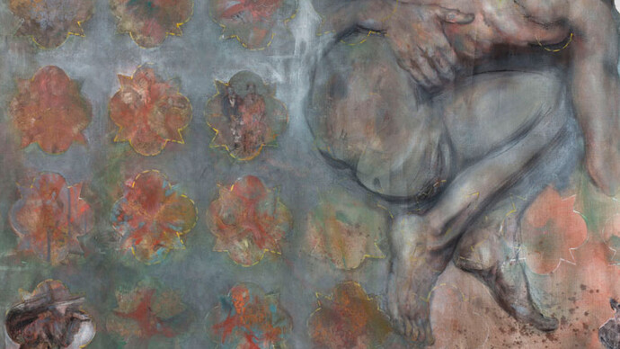 Alessandra Di Francesco, Srotolando, 2015, olio su tela, 100 x 160 cm