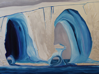Diane Langlois, Triple Tunnel Iceberg, Acrylic & Oil on Canvas, 36” x 36” x 2”, Courtesy of Agora Gallery 