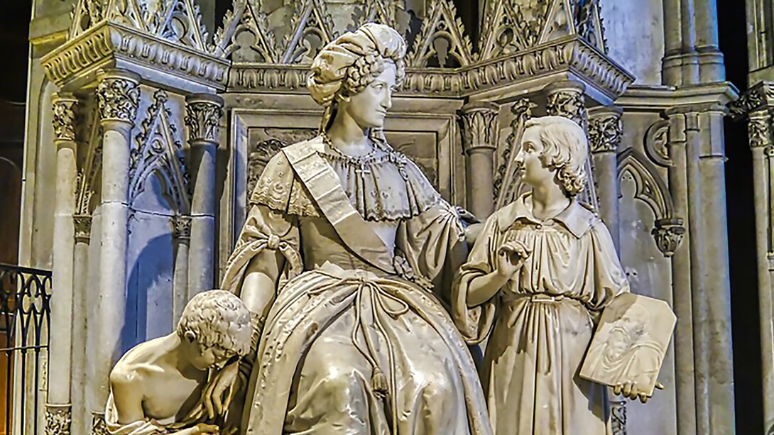 Sculptures at Hautecombe Abbey Church, Saint-Pierre-de-Curtille, Department of Savoy, Region of Auvergne-Rhône-Alpes (former Rhône-Alpes), France