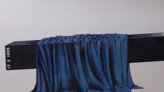 Michael Simpson, Bench Painting No 67. [Bruno Resurrect] (2008), Oil paint on canvas, 517 x 236 cm, Courtesy the artist and David Risley Gallery