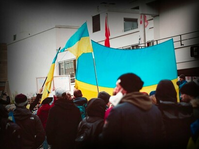 Ukrainian flags to protest Russian invasion