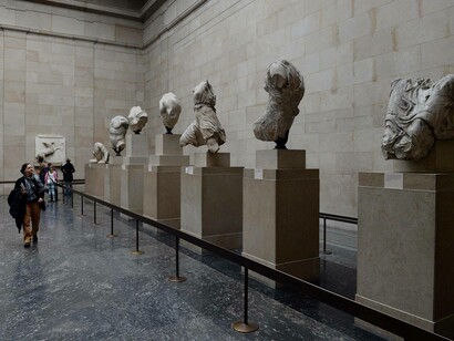 A range of hacked off limbs and heads of the Parthenon Marbles at the British Museum