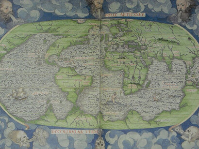 Planisfero dalla Cosmographie Universel di Guillaume Le Testu, 1556