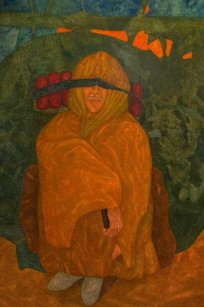 Cinture che bendano la vita, 2003, olio su cartone, cm 120x80