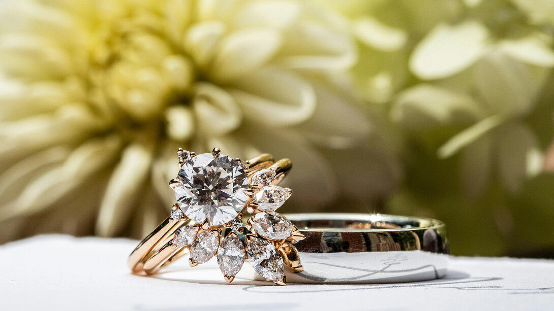 A close-up view of rings set with diamonds, Lancaster, United States