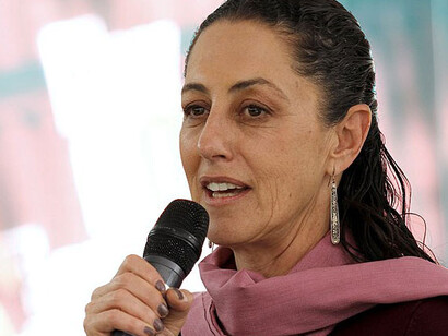 Claudia Sheinbaum dando un discurso durante la presentación de un proyecto, 8 de febrero de 2020