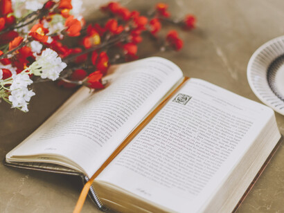 Un libro abierto junto a rosas que inevitablemente se marchitan