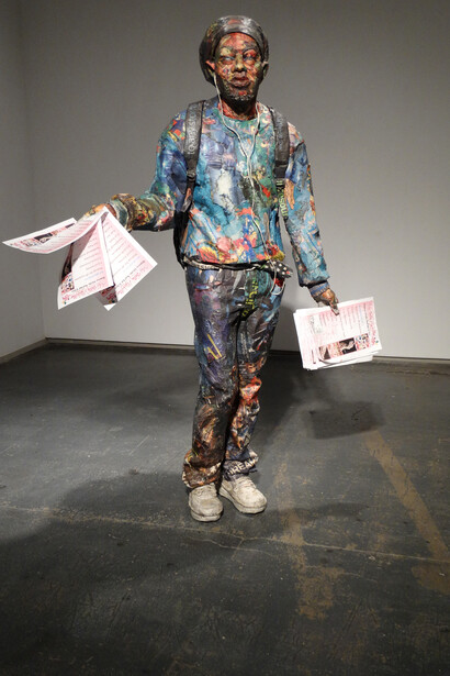 Rastafarian, 2015. Wood, wire, newspaper, glue, tape, matte medium, UV matte varnish, 68 x 51 x 22 inches