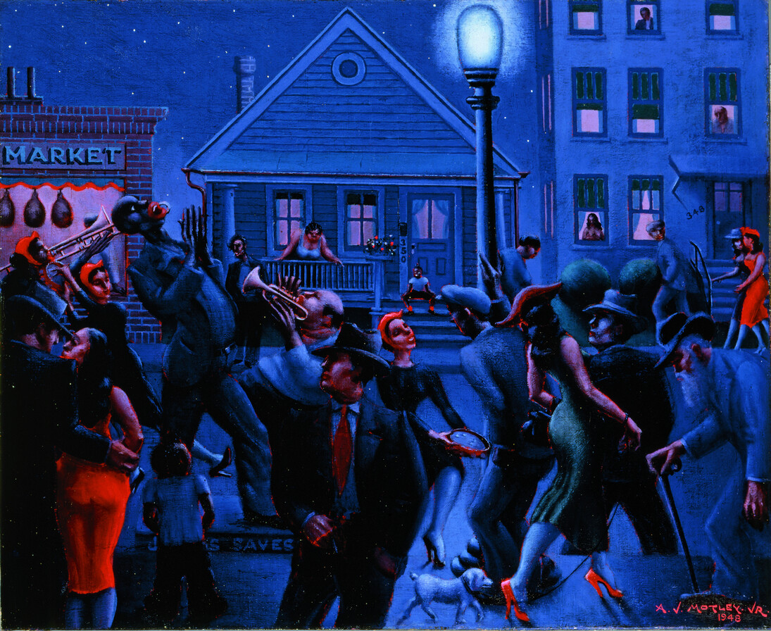 Archibald J. Motley Jr., Gettin’ Religion, 1948. Oil on canvas, 40 x 48.375 inches (101.6 x 122.9 cm). Collection of Mara Motley, MD, and Valerie Gerrard Browne. Image courtesy of the Chicago History Museum, Chicago, Illinois. © Valerie Gerrard Browne