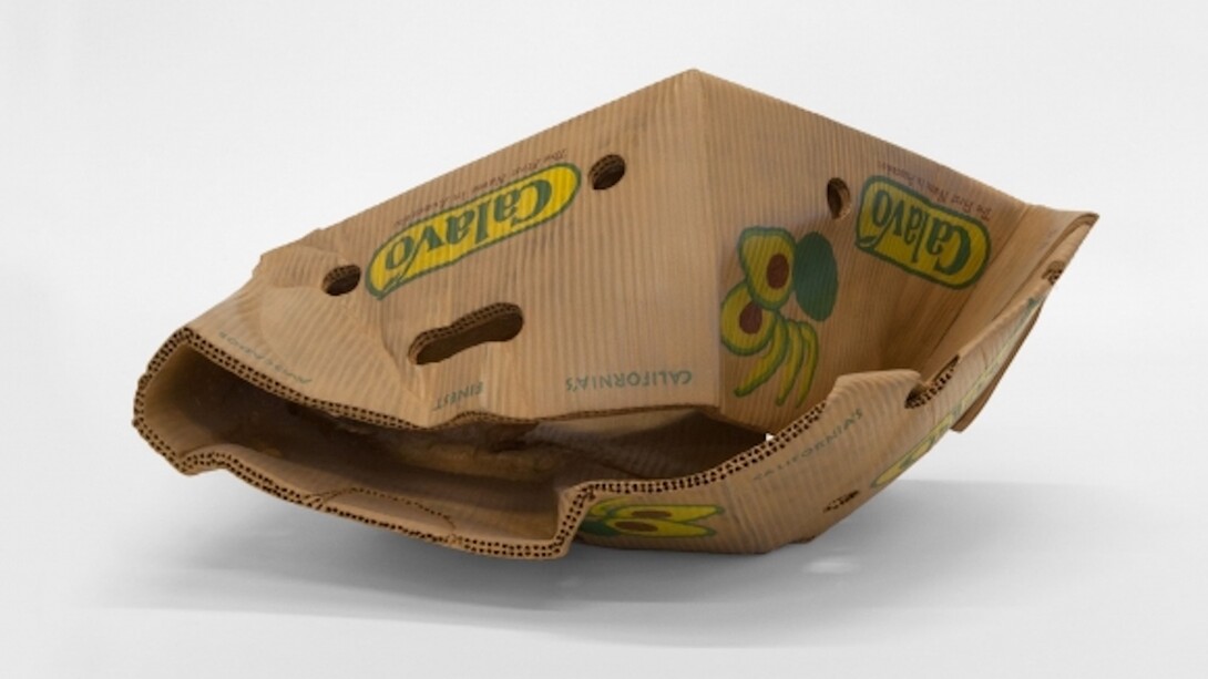 Matt Johnson, Untitled (Avocado Box), 2016, Carved wood and paint, 13 x 25 x 17 inches (33 x 63.5 x 43.2 cm), pedestal: 30 x 26 x 26 inches (76.2 x 66 x 66 cm) MJ 150. Courtesy of 303 Gallery