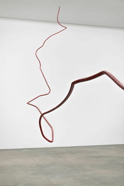 Monika Sosnowska. "T", 2017. Metal and paint, 500 x 230 x 45 cm / 196 7/8 x 90 1/2 x 17 3/4 in. © Monika Sosnowska. Courtesy the artist and Hauser & Wirth. Photo: Alex Delfanne
