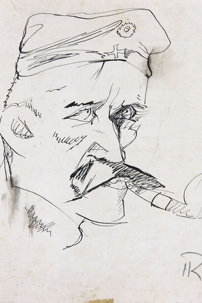 Hans Richter, Porträt eines “Kanonier” Gefährten (Artillerist) aus den Schützengräben, 1915, Matita su carta, 26.7 x 20.3 cm, Collezione privata, ©2013 Hans Richter Estate, Foto courtesy of the Hans Richter Estate